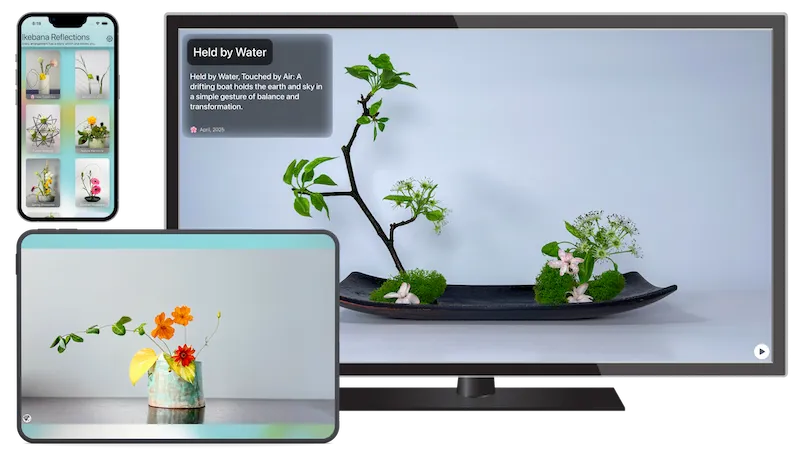 Ikebana Reflections the first and only app on the Apple App store for iPhone, iPad, and Apple TV.