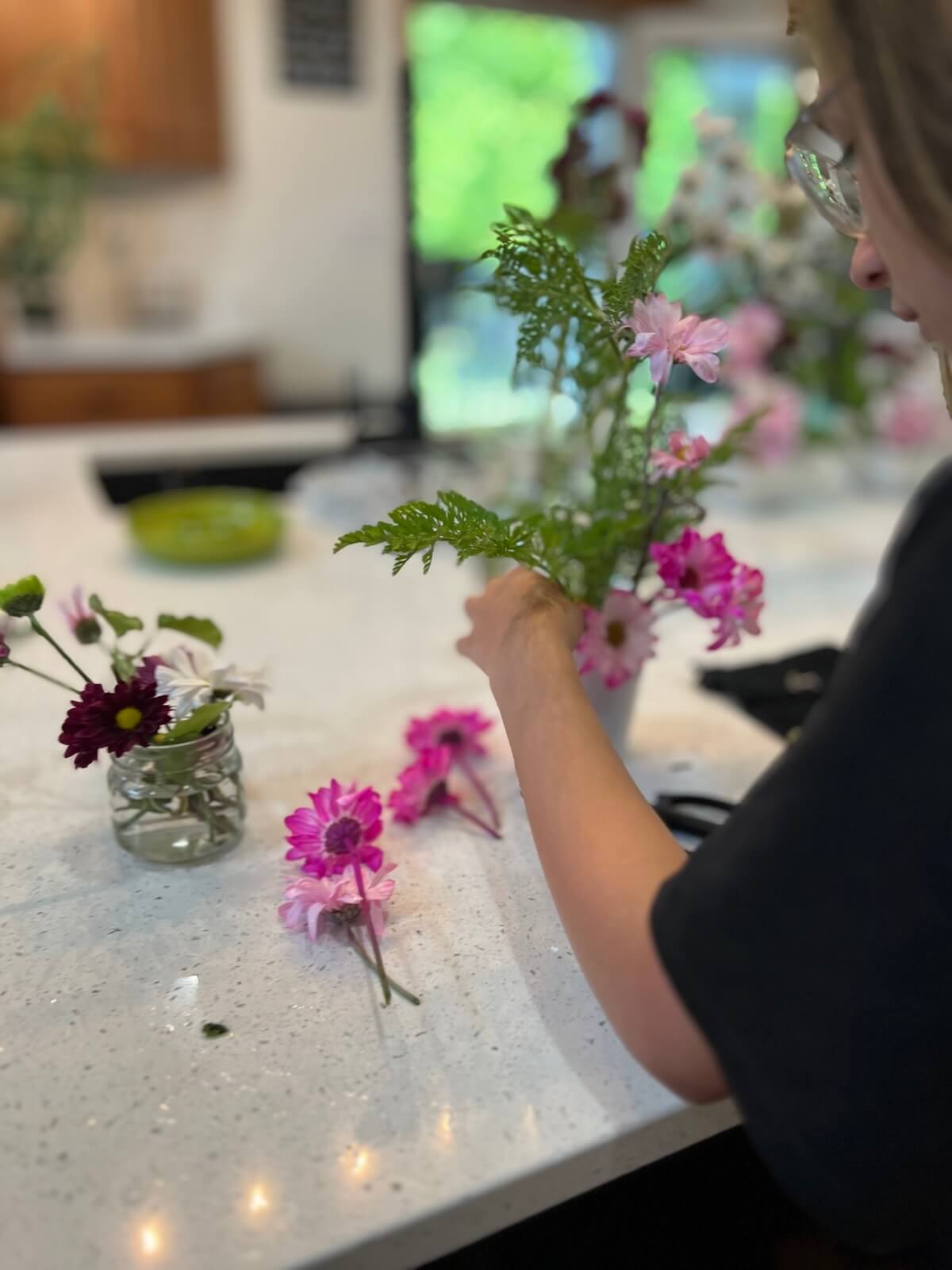Ikebana flower arrangement workshop setup