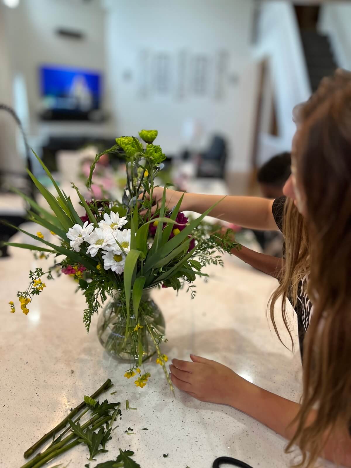 Ikebana flower arrangement workshop setup