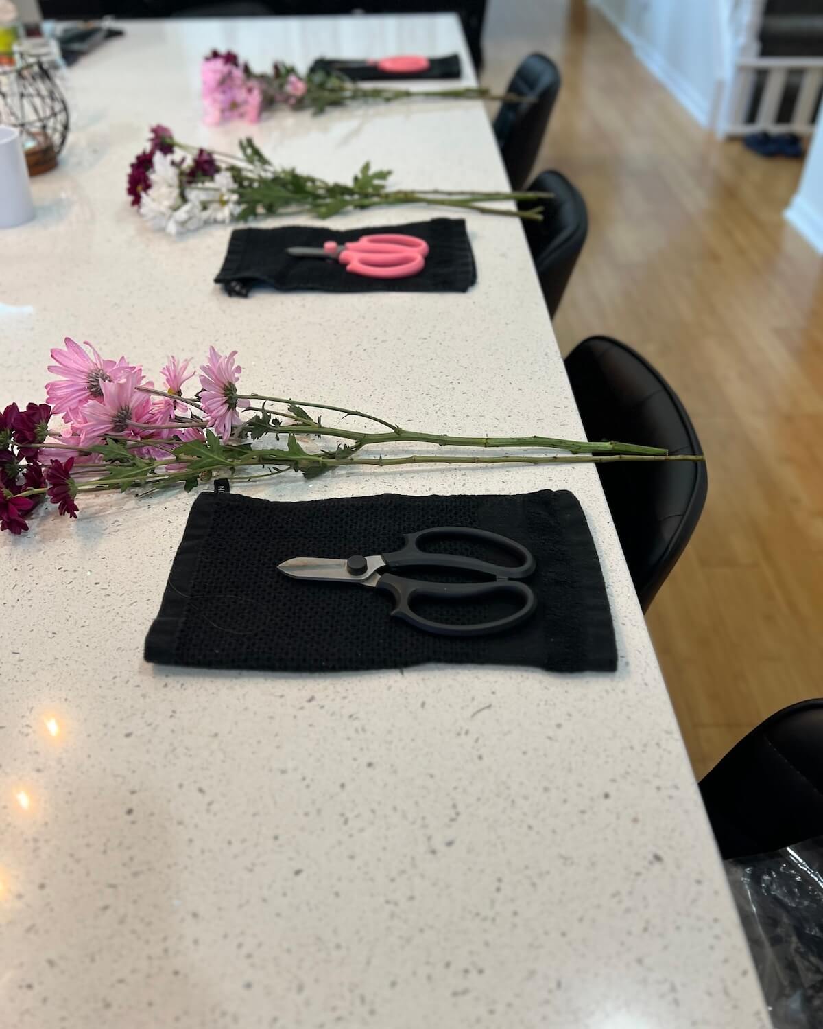 Ikebana flower arrangement workshop setup