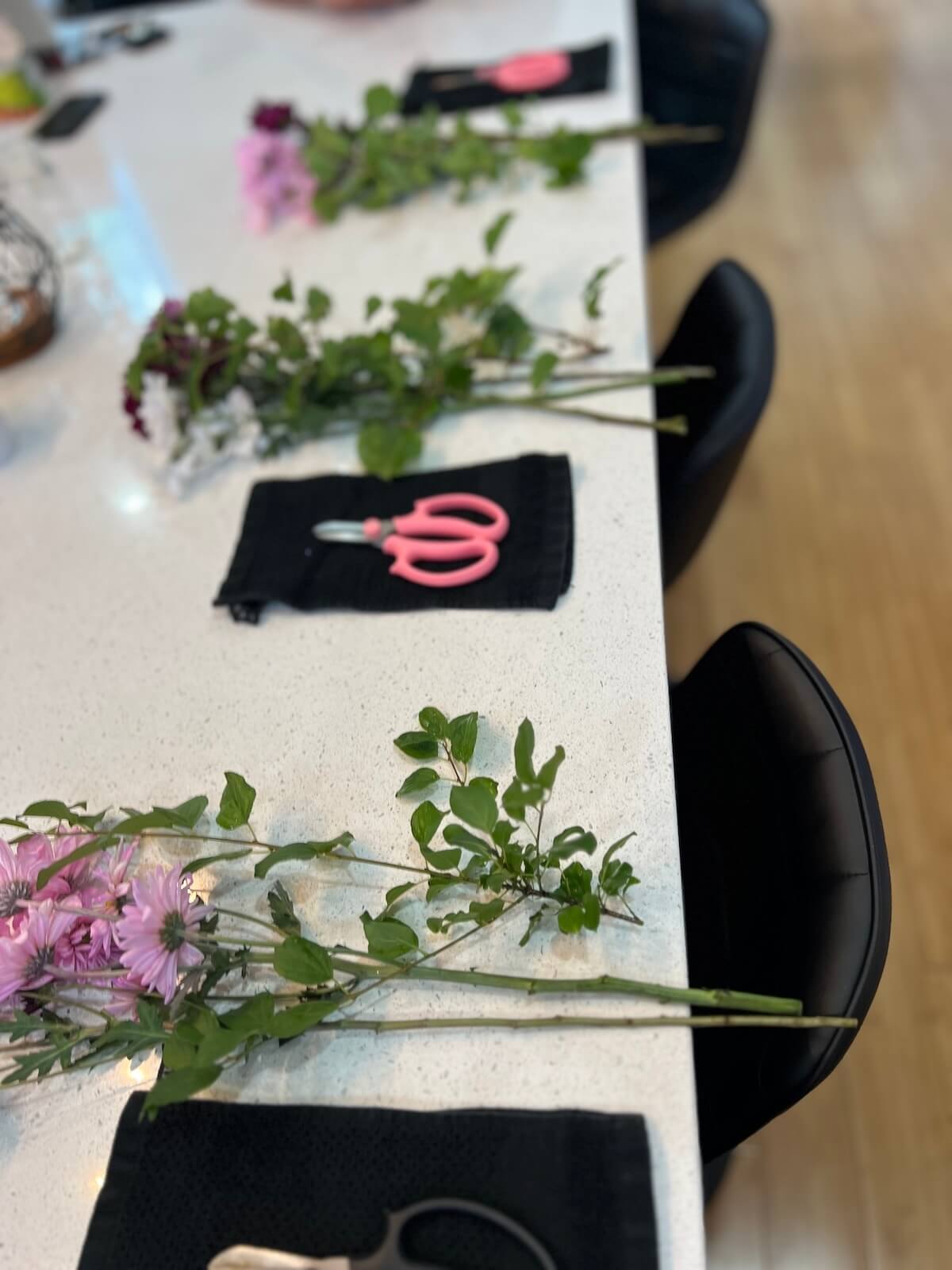 Ikebana flower arrangement workshop setup