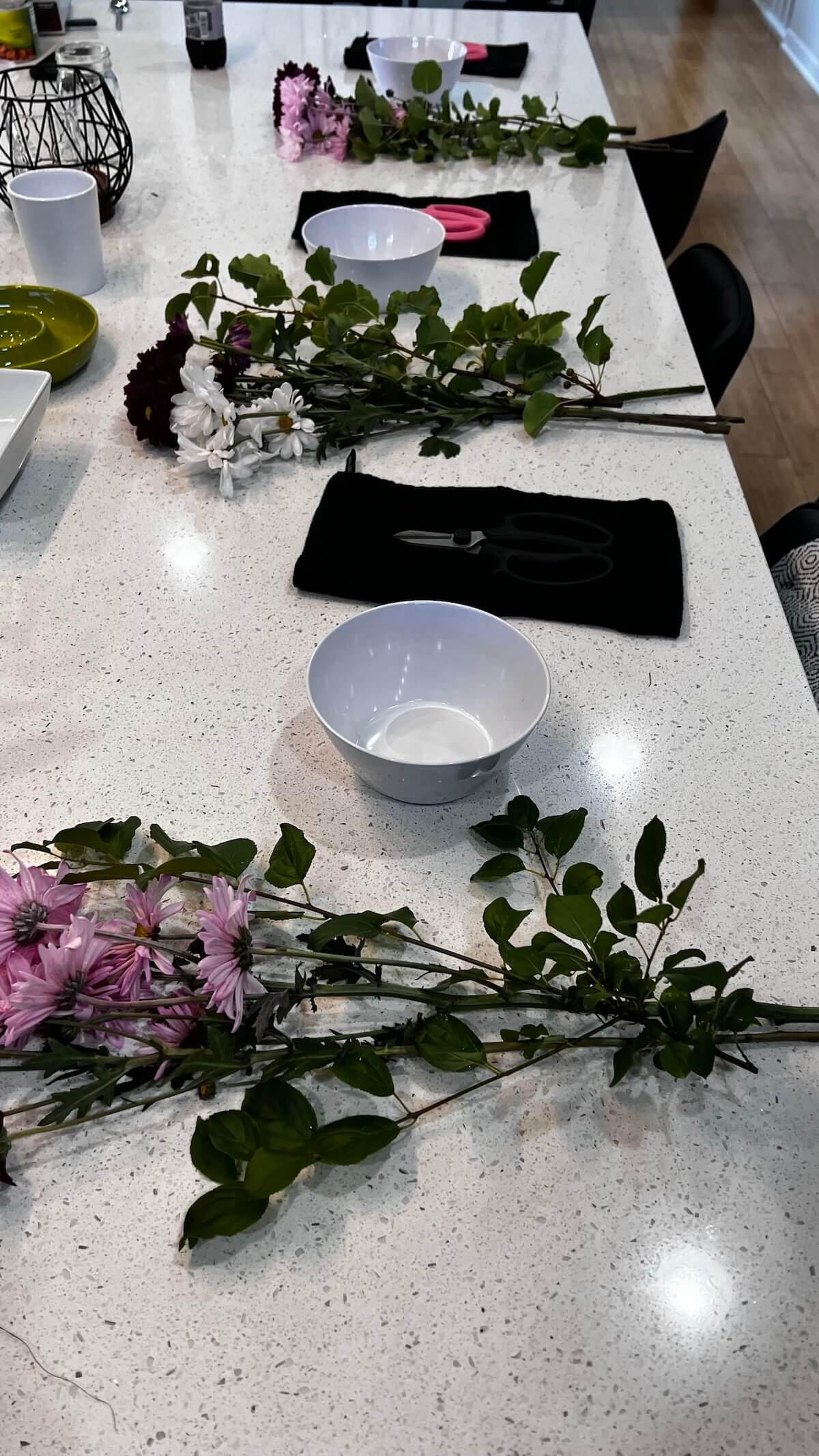 Ikebana flower arrangement workshop setup