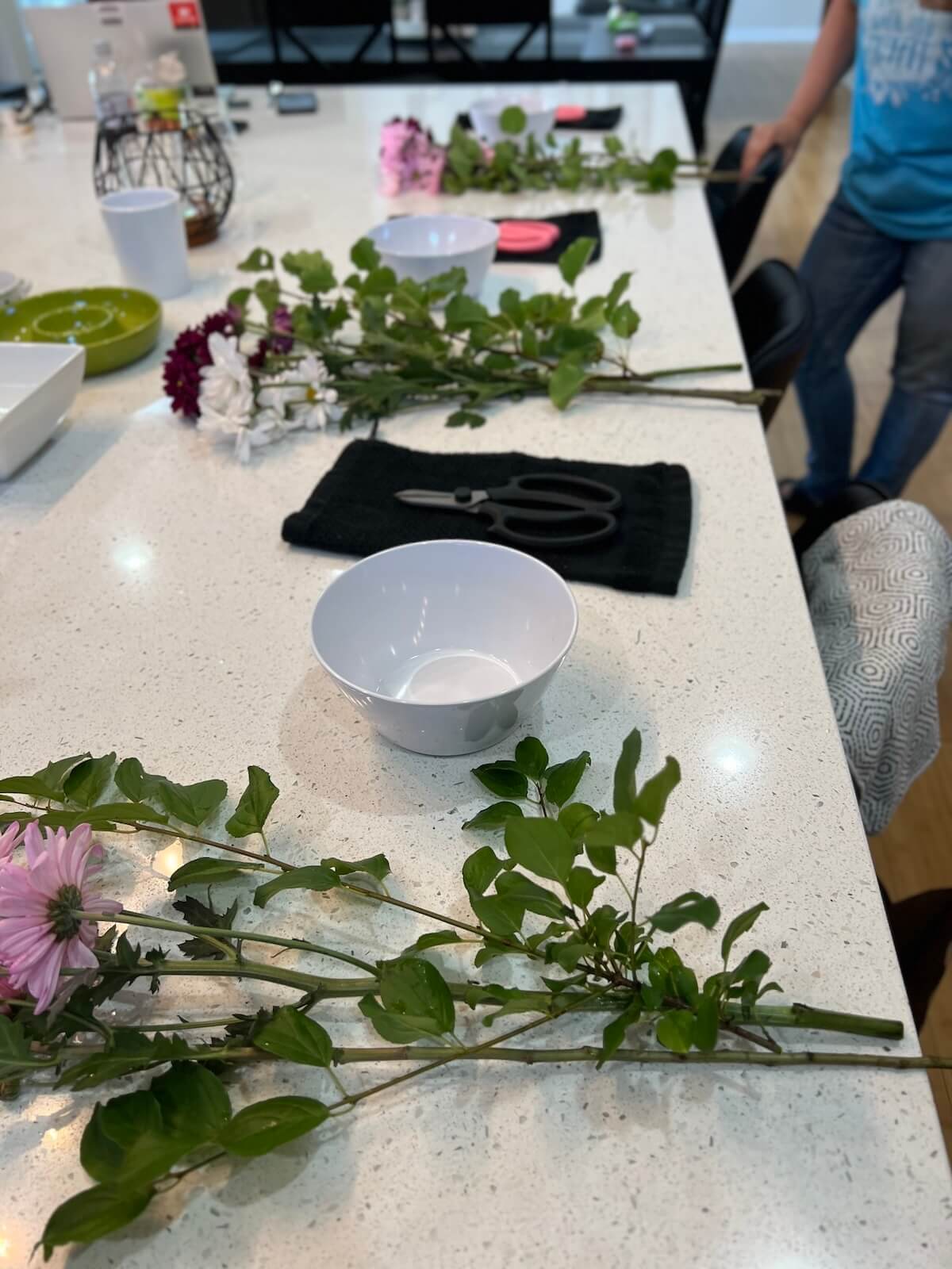 Ikebana flower arrangement workshop setup
