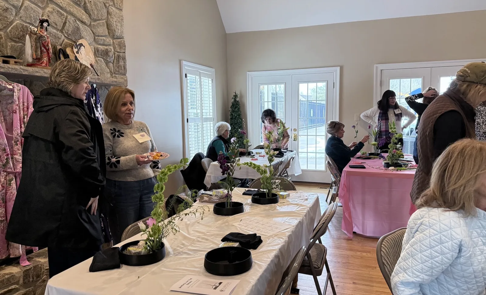 Woodlea Garden Club members participating in a large-group Ikebana workshop